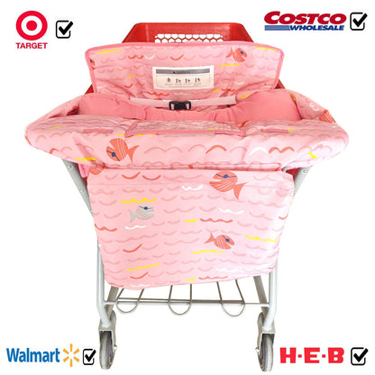 Soft Pillow Attached 2-in-1 Shopping Cart and High Chair Cover for Baby, Cotton Padded Cart Cover, Fold'n Roll Style, Portable with Carry Bag (Blue Elephant)