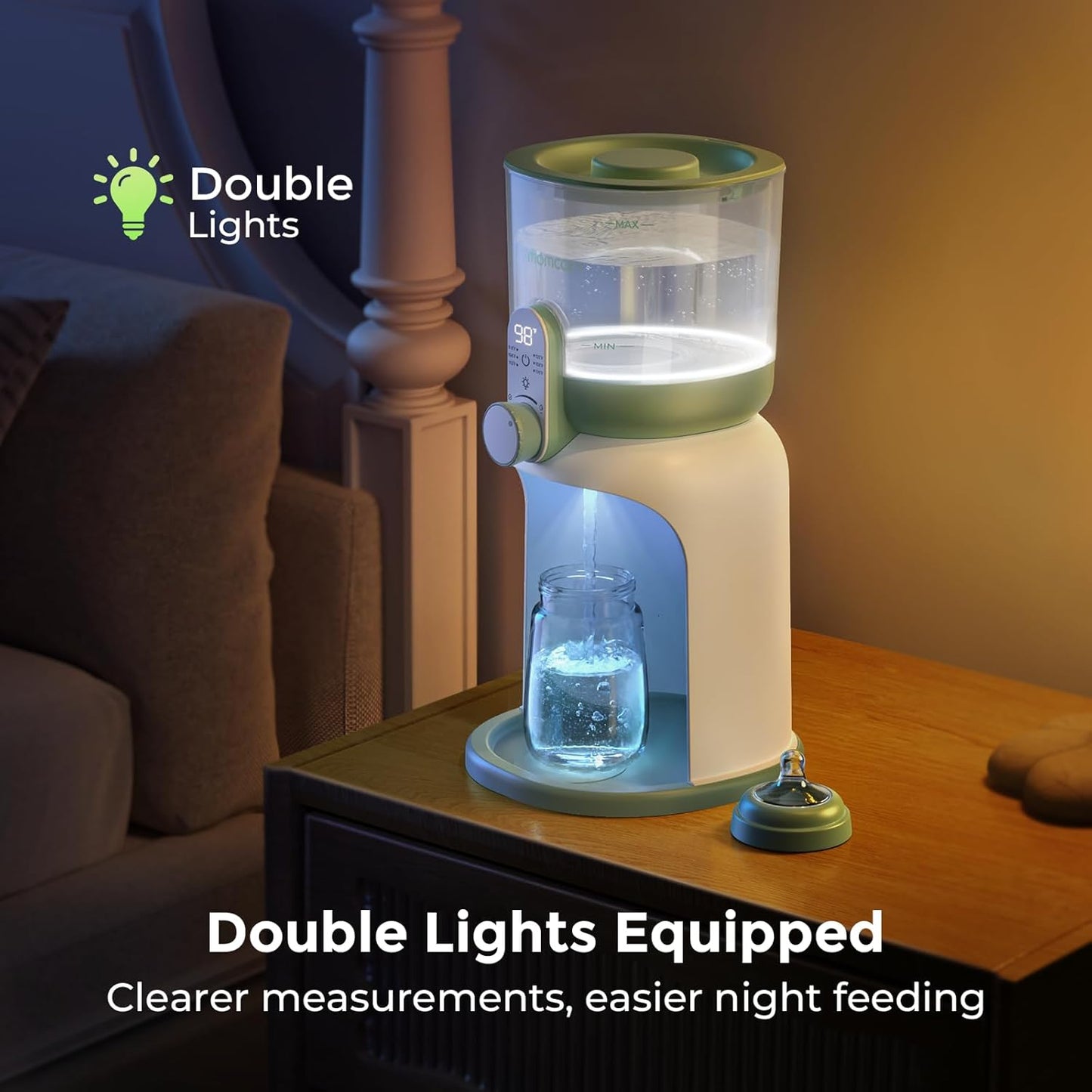 Momcozy Dual Lights Baby Bottle Warmer for Night Feedings, Instant Bottle Warmer for Making Formula, 57 Oz Larger Capicity, Formula Dispenser with 6 Temp Options, Breastfeeding Essentials