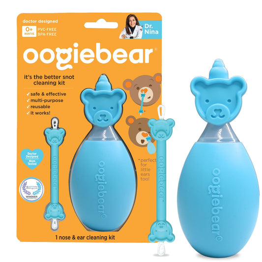 oogiebear BearPair Silicone Bulb Baby Nasal Aspirator and Ear & Nose Syringe, Safely Sucks Snot and Removes Mucus, Cleanable and Reusable, Grey