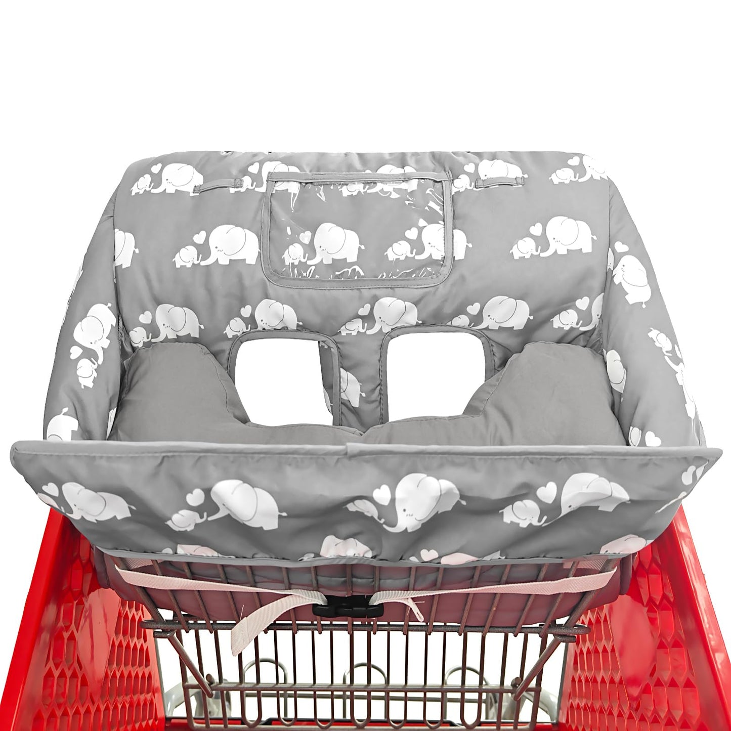 Soft Pillow Attached 2-in-1 Shopping Cart and High Chair Cover for Baby, Cotton Padded Cart Cover, Fold'n Roll Style, Portable with Carry Bag (Blue Elephant)