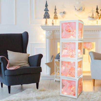 Uptotop Baby Shower Balloon Box Decorations, 4 Pcs Baby Blocks Transparent Balloon Boxes with Letters, Fairy String Lights and 36 Pcs Latex Balloons for Decor, Pink