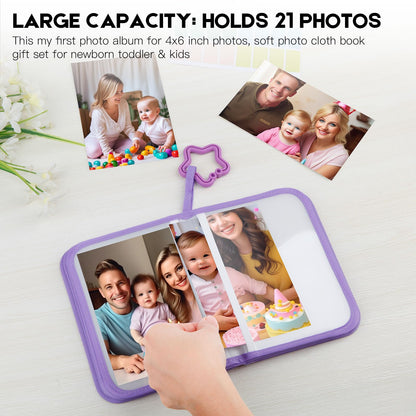 Baby's My First Photo Album for Baby Holds 21 4x6 Photos, Baby Photo Album Soft Cloth Family Book, My First Family Album for 4x6 Baby Shower Kids Toddlers Family Pictures, Toddler Photo Album (Blue)