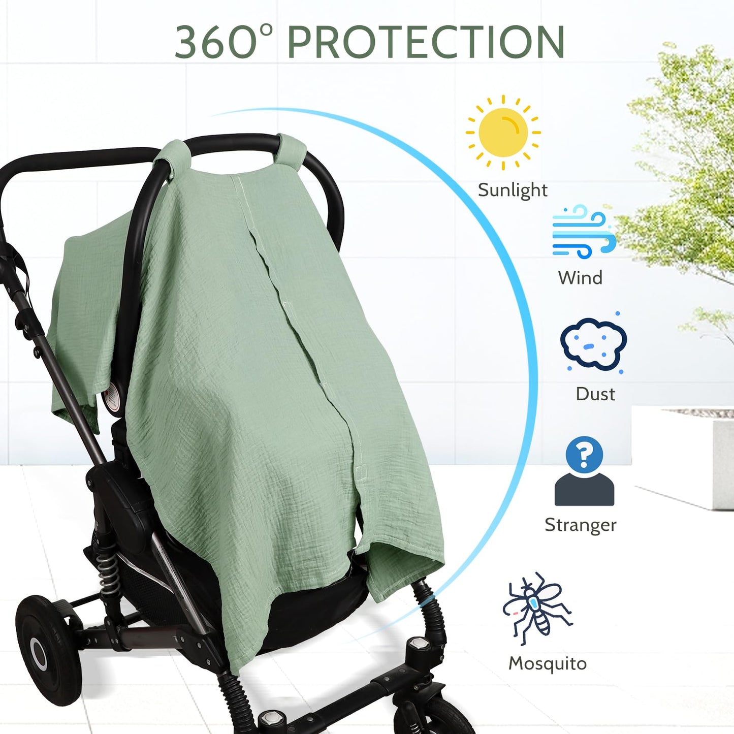 Muslin Car Seat Cover Baby Girls Boys, Summer Cotton Baby Car Seat Cover for Carseat, Comfortable Nursing Cover, Soft Baby Blanket, Breathable Lightweight Infant Stroller Canopy, Rainbow