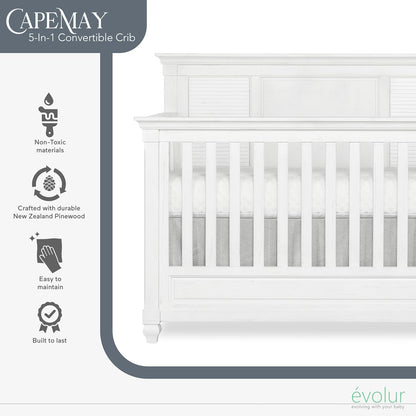 Evolur Signature Cape May 5 in 1 Full Panel Convertible Crib Updated 2022 Edition