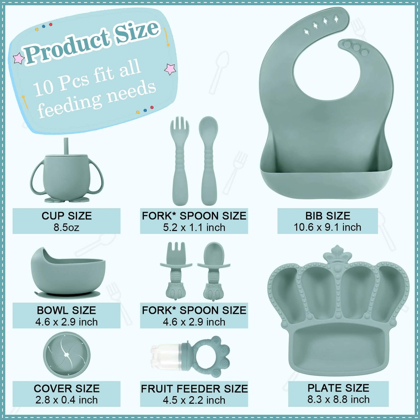 Silicone Baby Feeding Set 10 Pcs Baby Led Weaning Supplies Suction Bowl Divided Plate Baby Bibs Fruit Feeder Baby Spoons Forks Sippy Cup Toddler Utensil Sets Baby Essentials for Newborn Gift