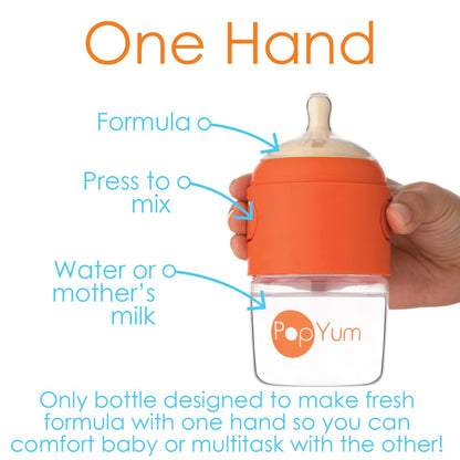 PopYum 9 oz Orange Anti-Colic Formula Making/Mixing/Dispenser Baby Bottle with #2 Medium Flow Nipple, 260 ml, BPA-Free, Natural Latch