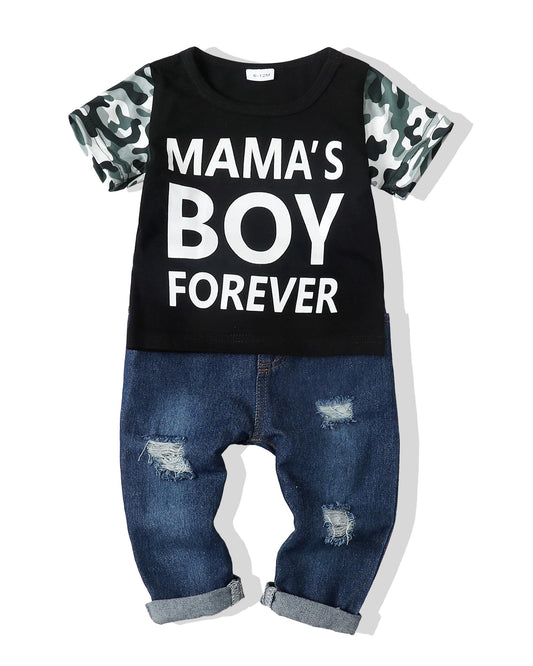 NZRVAWS Baby Boy Clothes Toddler Outfit Infant 6 12 18 24 Months2 3 4T Sweatsuit Ripped Jeans Fall Winter Clothing