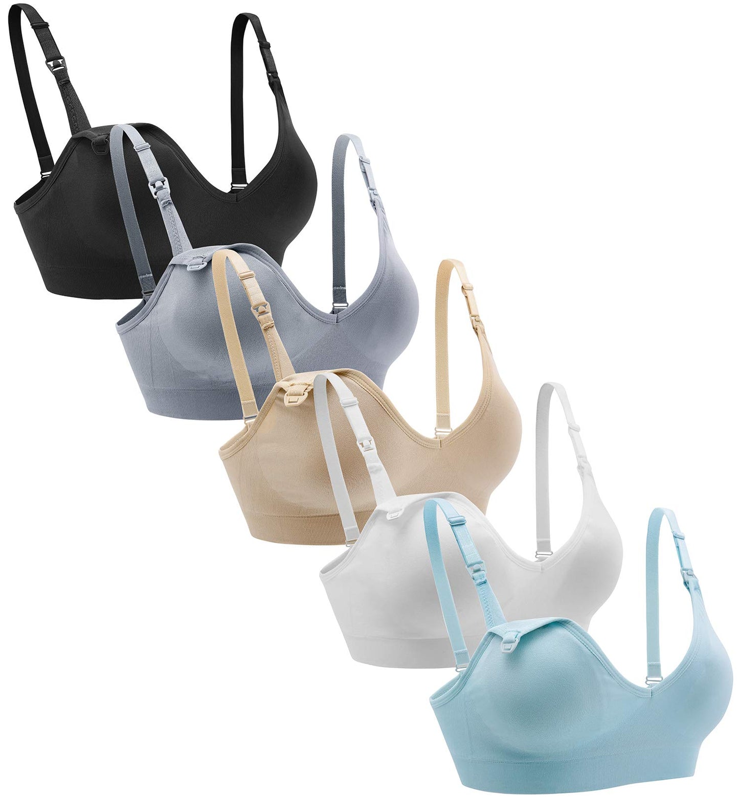 Suekaphin Nursing Bra 5pack Wireless V Neck Maternity Nursing Bra Bralette Low Cut Sleeping Breastfeeding with Extenders
