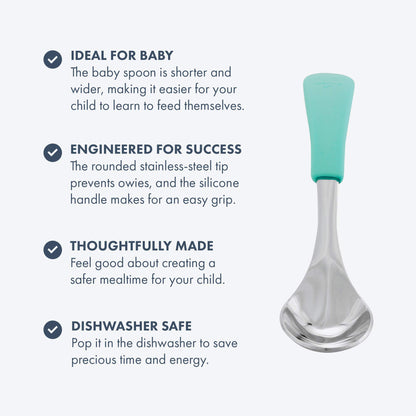 Avanchy Baby Spoons Set, Stainless Steel and Silicone Spoon Utensils, Toddler Baby Led Weaning Silverware Cutlery Flatware, Kids First Self Feeding 4 Pack, Green, Blue, Pink and Black