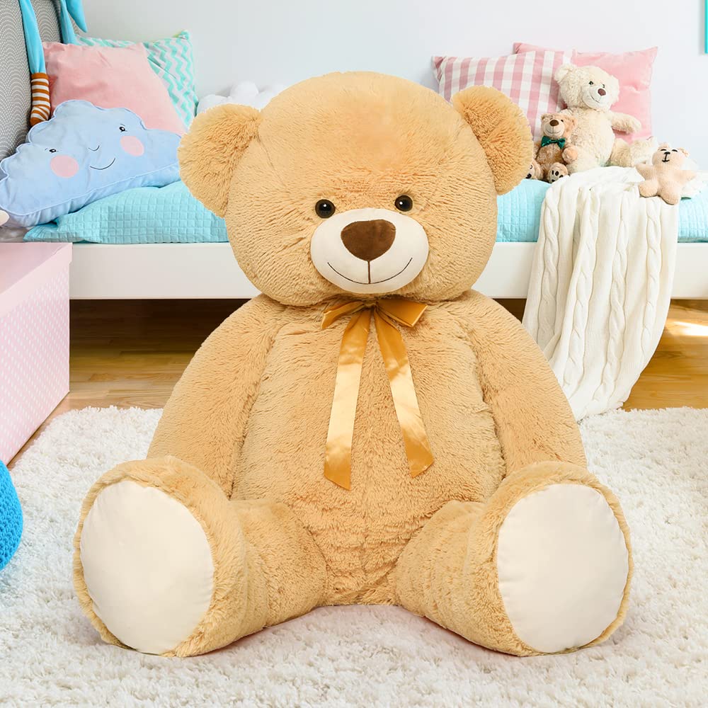 Tezituor 59" Gaint Teddy Bear Stuffed Animal,5ft Life Size Big Teddy Bears,Light Brown Cute Soft Plush Toy,Gifts for Kids Girls Boys Girlfriend Valentine,Christmas,Birthday,Baby Shower,Wedding Party
