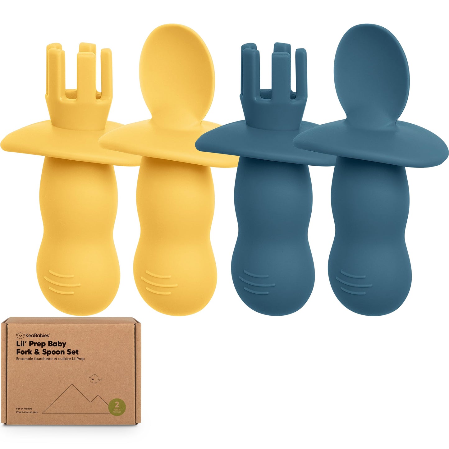 KeaBabies 4-Pack Silicone Baby Spoons and Forks Set - Baby Led Weaning Utensils 6-12 Months, Self Feeding Toddler Spoon & Fork for Training, Teething, Easy to Hold, BPA-Free Silicone (Roseate)