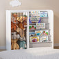 White Kids Bookshelf Wood Toy Storage Organizer Cabinet Children Bookcase Toddler Baby Sling Book Rack 3 Cube Bins Fabric Drawers for Playroom Bedroom Nursery School