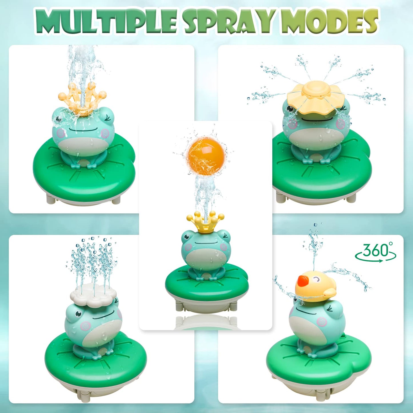 Baby Bath Toys for Kids, Electric Frog Bath Toy with Shower Head & 4 Spray Water Sprinklers Bathtub Toys for Toddlers1-3, Swimming Pool Game Water Play Set Gift for Bathtub Shower Beach