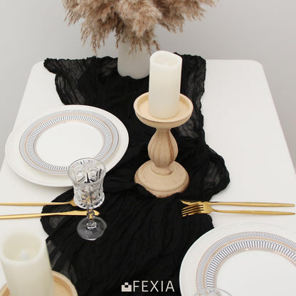 FEXIA Beige Cheesecloth Table Runner 35x120 Inches Ivory Gauze Rustic Boho Spring Easter Table Runner for Engagement Party Decorations Bridal Shower Wedding Party First Communion Centerpiece