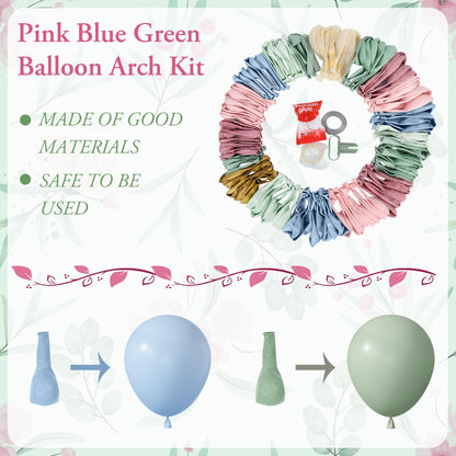 Amandir 173Pcs Pink Blue Green Balloon Arch Garland Kit, Dusty Baby Pink Mauve Pastel Mist Haze Green Blue Gold Confetti Balloons for Baby Shower Gender Reveal Wildflower Birthday Party Decorations