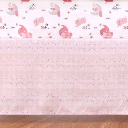 The Peanutshell 3 Piece Baby Crib Bedding Set for Girls - Newborn, Infant & Toddler Nursery Bed Set Decor with Fitted Crib Sheet, Dust Ruffle Comforter - Pink Elephant