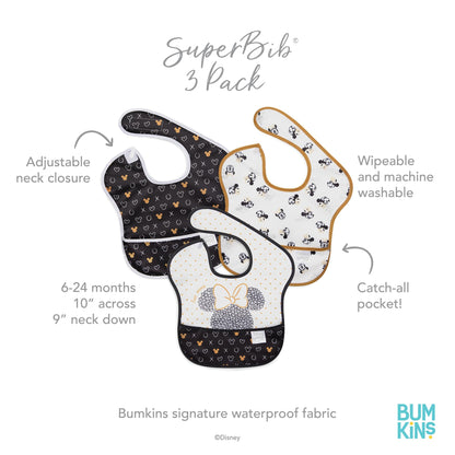Bumkins Disney Bibs for Girl or Boy, SuperBib Baby and Toddler 6-24 Months, Essential Must Have for Eating, Feeding, Baby Led Weaning, Mess Saving Waterproof Soft Fabric, 3-pk Pooh Bear and Friends