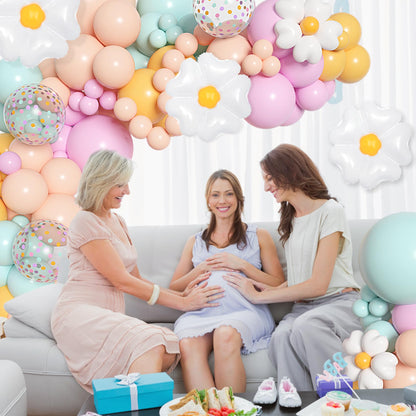 168Pcs Daisy Balloon Arch Garland Kit, Pastel Blue Orange Yellow Purple Confetti Daisy Wild Flower Balloons for Boho Two Groovy One Birthday Floral Girl Baby Shower Spring Wedding Party Decorations