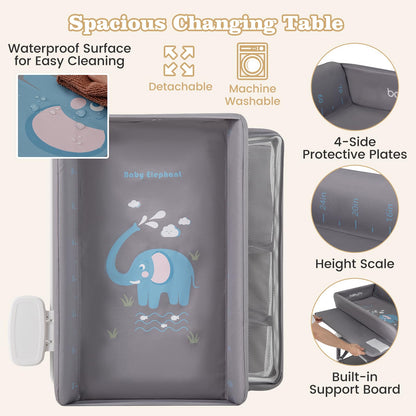BABY JOY Portable Baby Changing Table, Foldable Waterproof Diaper Changing Station w/Wheels, Adjustable Height, Storage Basket, Shelves & Trash Bin, Mobile Nursery Organizer for Newborn Infant, Beige