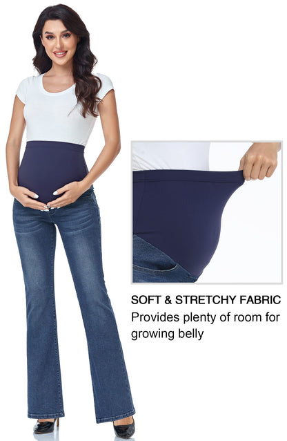 GLAMIX Women's Stretch Maternity Bootcut Jeans with Pockets Over The Belly Bell Bottoms Flare Denim Pants Pregnancy Clothes
