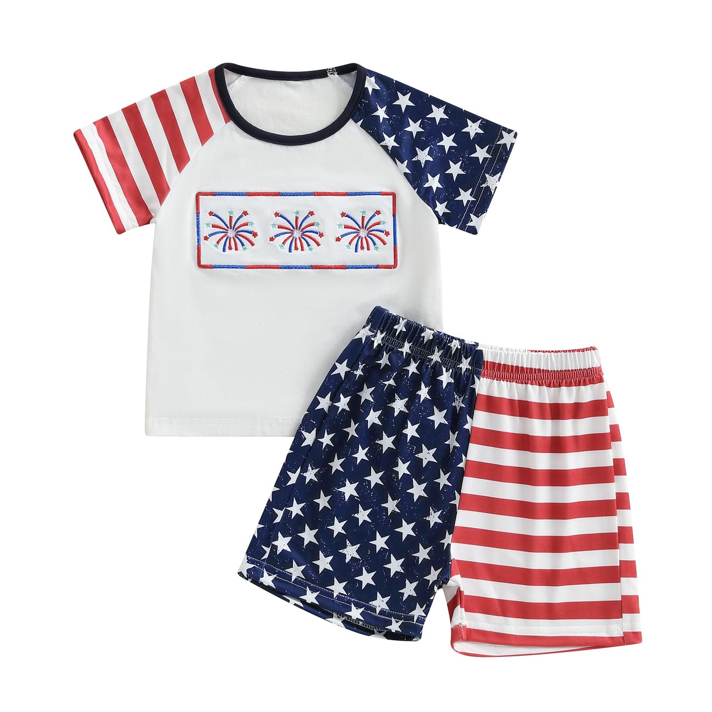 Toddler Baby Boy Summer Outfits Short Sleeve Embroidered T Shirt Tees + Striped/Plaid Shorts Infant Clothes Set