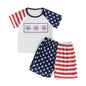 Toddler Baby Boy Summer Outfits Short Sleeve Embroidered T Shirt Tees + Striped/Plaid Shorts Infant Clothes Set