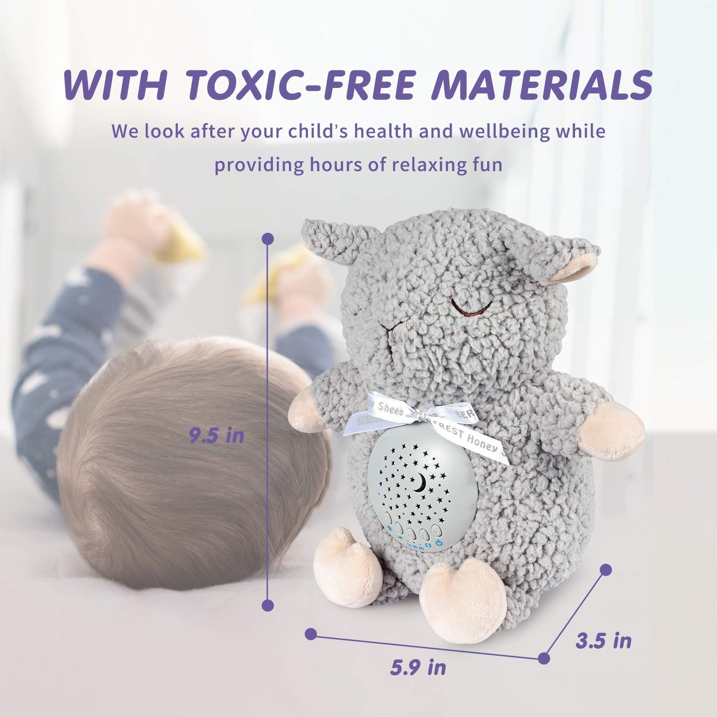 BEREST Baby Sleep Soother Sheep, Mom's Heartbeat Cry Sensor Lullabies & White Noise Sound Machine, Nursery Decor Night Light Projector Toddler Crib Sleeping Aid, Babies Shower Gifts Stuffed Animal