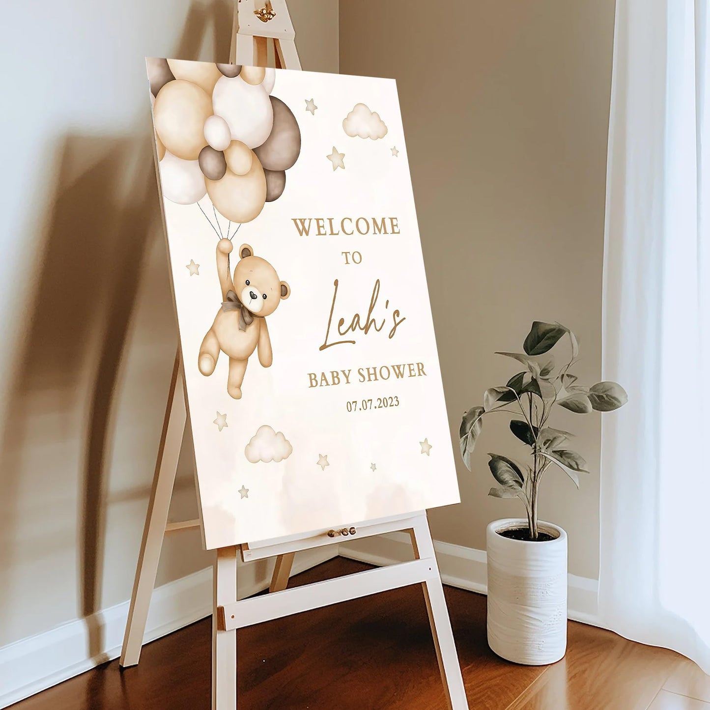 Personalized We Can Bearly Wait Baby Shower Welcome Sign, Welcome to Baby Shower Sign - Teddy Bear & Balloon Theme Décor #5
