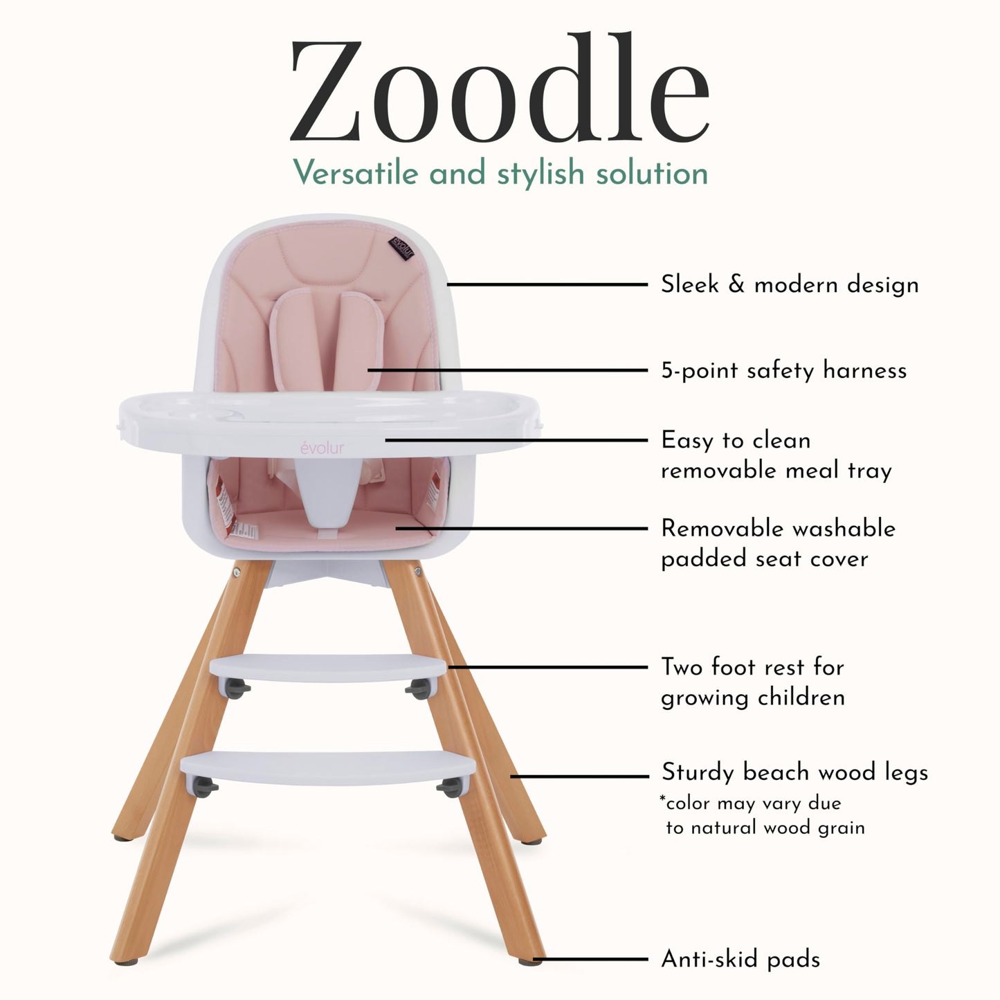 Evolur Zoodle 2 in 1 Convertible Baby High Chair in Light Gray