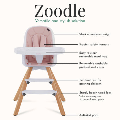 Evolur Zoodle 2 in 1 Convertible Baby High Chair in Light Gray