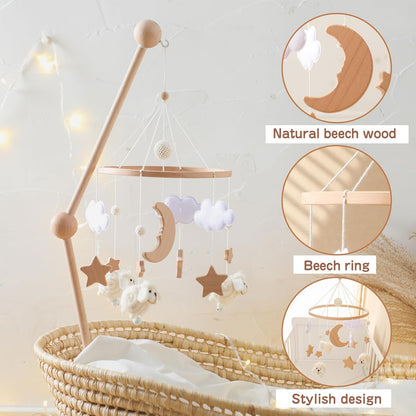 Wooden Crib Mobile Arm | Baby Crib Mobile Arm Wooden Holder | Rotatable Adjustable Anti Slip Attachment Clamp for Sturdy Mobile Hanger (Curved Arm)