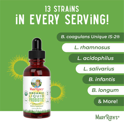 MaryRuth Organics USDA Organic Liquid Probiotic | Digestive Health | Probiotics for Women, Men, Kids | Acidophilus Probiotic | Vegan | Travel Friendly | 20 Servings