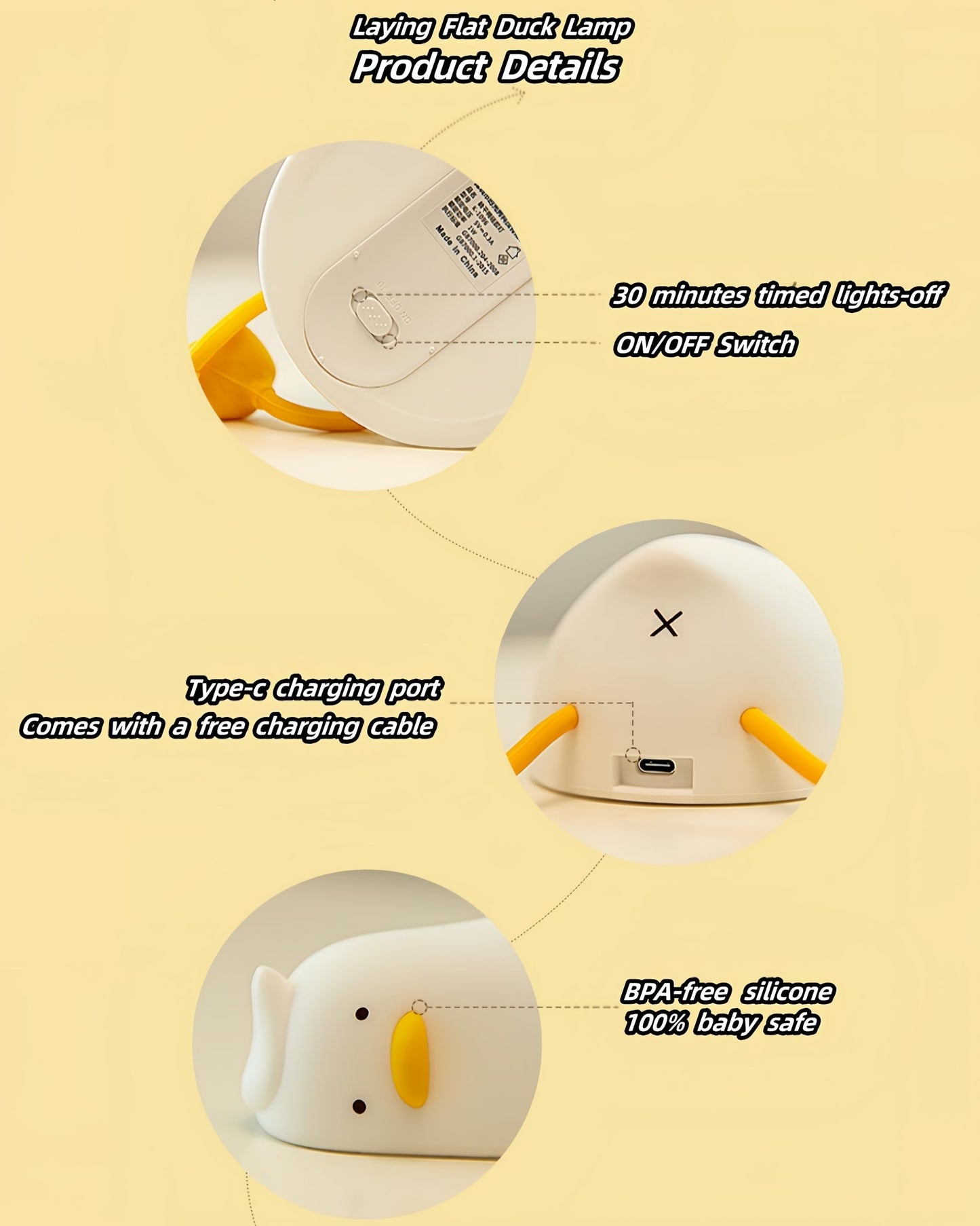 DuDu Duck Night Light, Cute Duck Lamp, Squishy Silicone Nightlight for Bedrooms with 30 Minutes Timer, Rechargeable Bedside Lamp with Touch Control for Bedrooms, Living Room