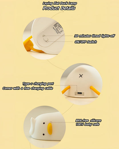 DuDu Duck Night Light, Cute Duck Lamp, Squishy Silicone Nightlight for Bedrooms with 30 Minutes Timer, Rechargeable Bedside Lamp with Touch Control for Bedrooms, Living Room