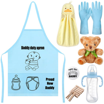 7 Pcs Daddy Duty Apron Diaper Duty Apron New Dad Gifts for Baby Shower Gender Reveal First Time New Dad Gifts (Black,Classic)