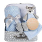 Baby Blue Bunny Security Blanket & Keepsake Box - Soft Fleece, Booties & Gift Basket - Unique Newborn Present