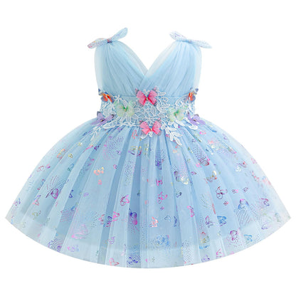 IDOPIP Toddler Baby Girls Shiny Butterfly Tutu Dress Princess Birthday Party Pageant Flower Girl Wedding V-Backless Dresses