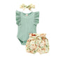 Tiny Cutey Baby Girl Clothes Infant Summer Outfits Set Ruffle Sleeve Romper and Floral Shorts with Headband