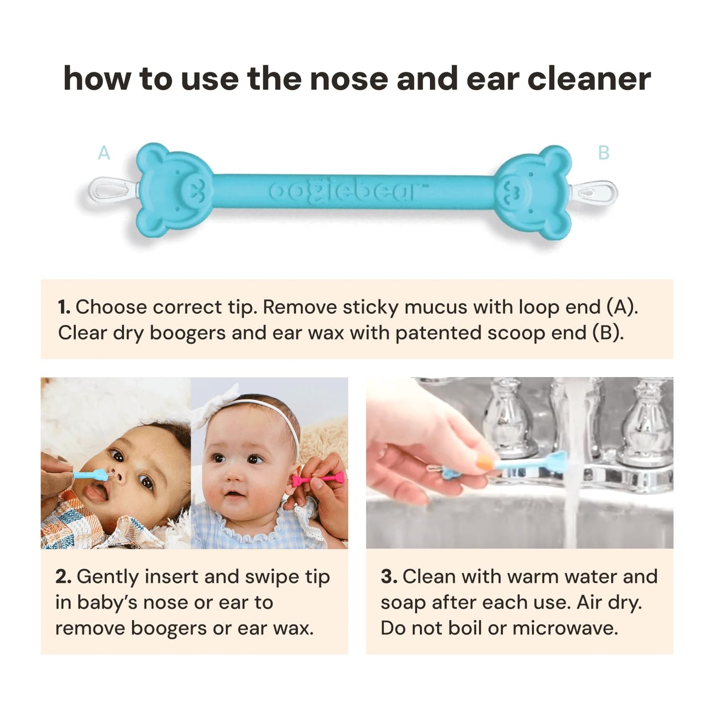 oogiebear: Baby Nose Cleaner & Ear Wax Removal Tool - Safe Booger & Earwax Removal for Newborns, Infants, Toddlers - Dual-Ended - Essential Baby Stuff, Diaper Bag Must-Have, with CASE