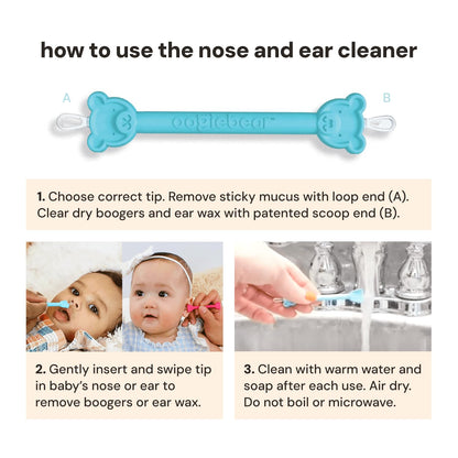 oogiebear: Baby Nose Cleaner & Ear Wax Removal Tool - Safe Booger & Earwax Removal for Newborns, Infants, Toddlers - Dual-Ended - Essential Baby Stuff, Diaper Bag Must-Have, with CASE
