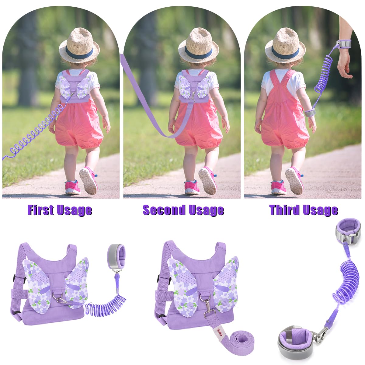 Toddlers Leash + Anti Lost Wrist Link Child Kids Safety Harness Kids Walking Wristband Assistant Strap Belt for Girl Pink Christmas Gift