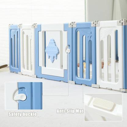 Baby Play Pen - 14 Panels Extra Large Foldable Playpen for Toddlers, UFO Portable Fence, Gate, Yard - Blue