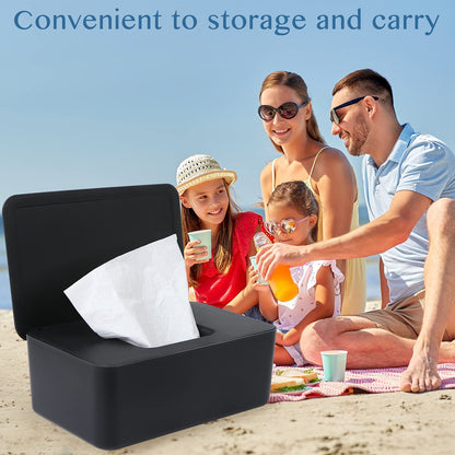Wet Wipes Storage Box, 2 Pack Wipes Dispenser Holder Tissue Storage Boxes Case with Lid Diaper Wipes Dispenser Box Dustproof Napkin Container with Sealing Design (Black)