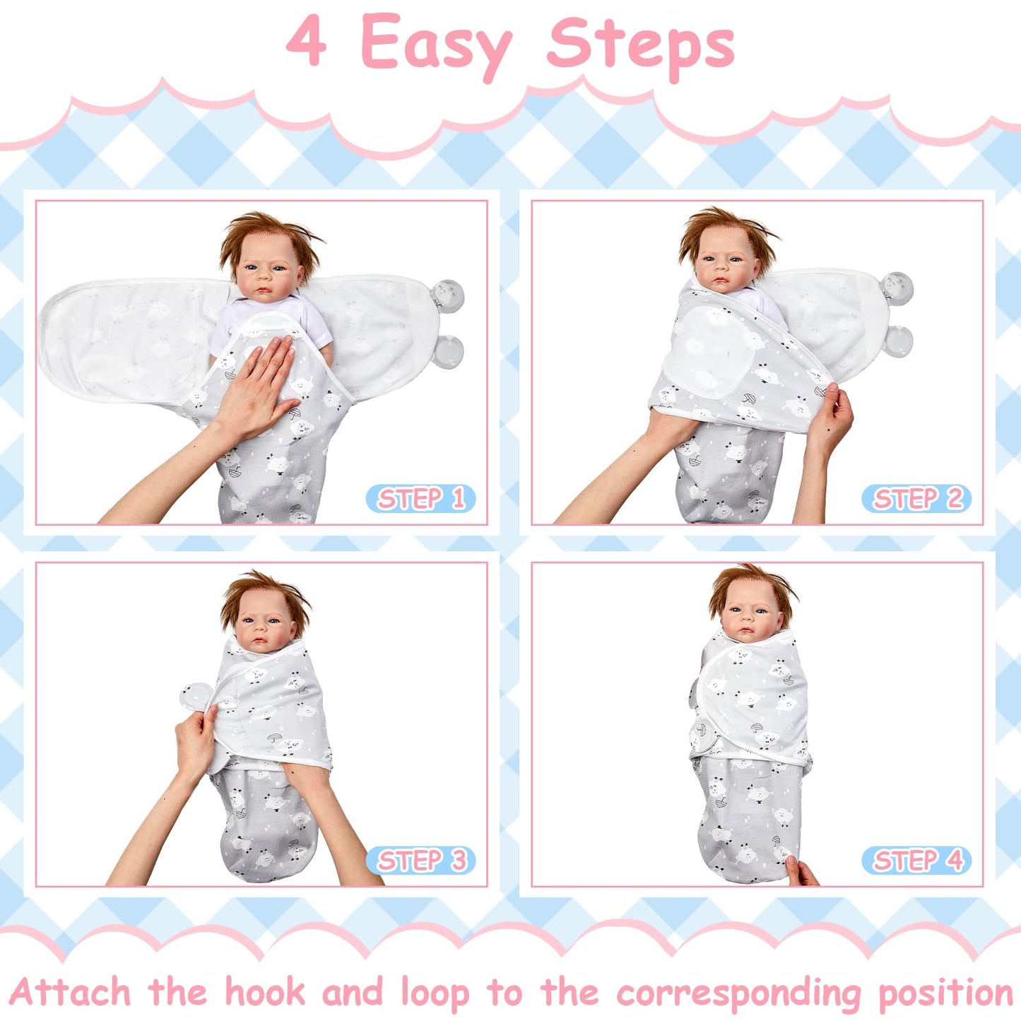 Ramede 6 Pack Baby Swaddle Blanket with Hats Sleep Swaddle for 0-3 Months Newborn Sacks Soft Cotton Wearable for Boy Girl