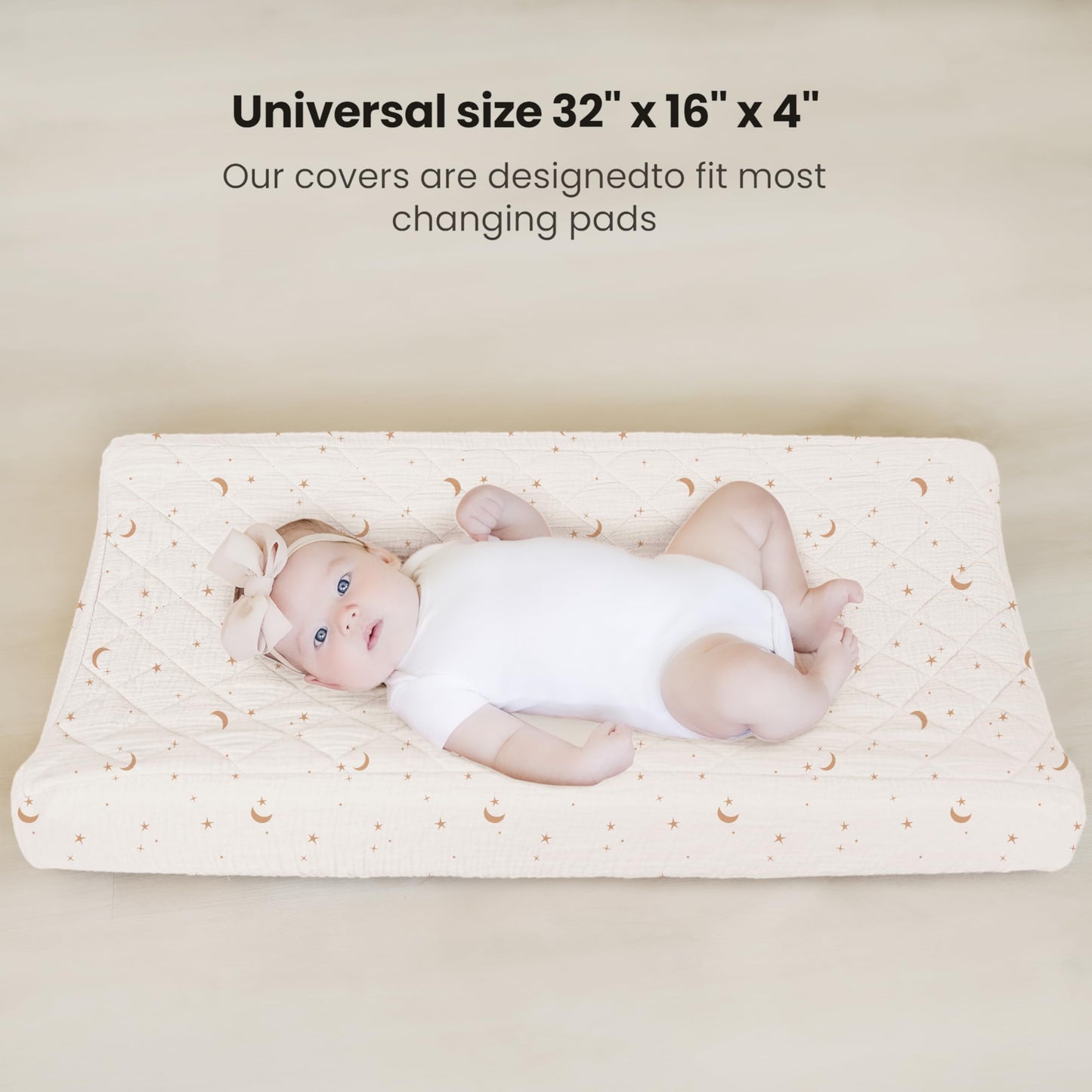 Konssy Waterproof Muslin Changing Pad Cover 2 Pack, Quilted Cotton Fitted Diaper Chang Table Cover, Soft Changing Pad Sheets for Girls Boys (Blossom,Pink)