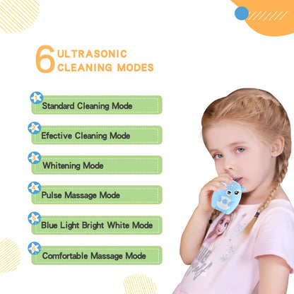 Kids Electric Toothbrush U Shaped Toddler Auto Sonic Toothbrushes with 5 Brush Head,Cartoon Dinosaur Ultrasonic Toothbrushes for Children 2-12 Years,360° Full Mouth Cleaning Automatic