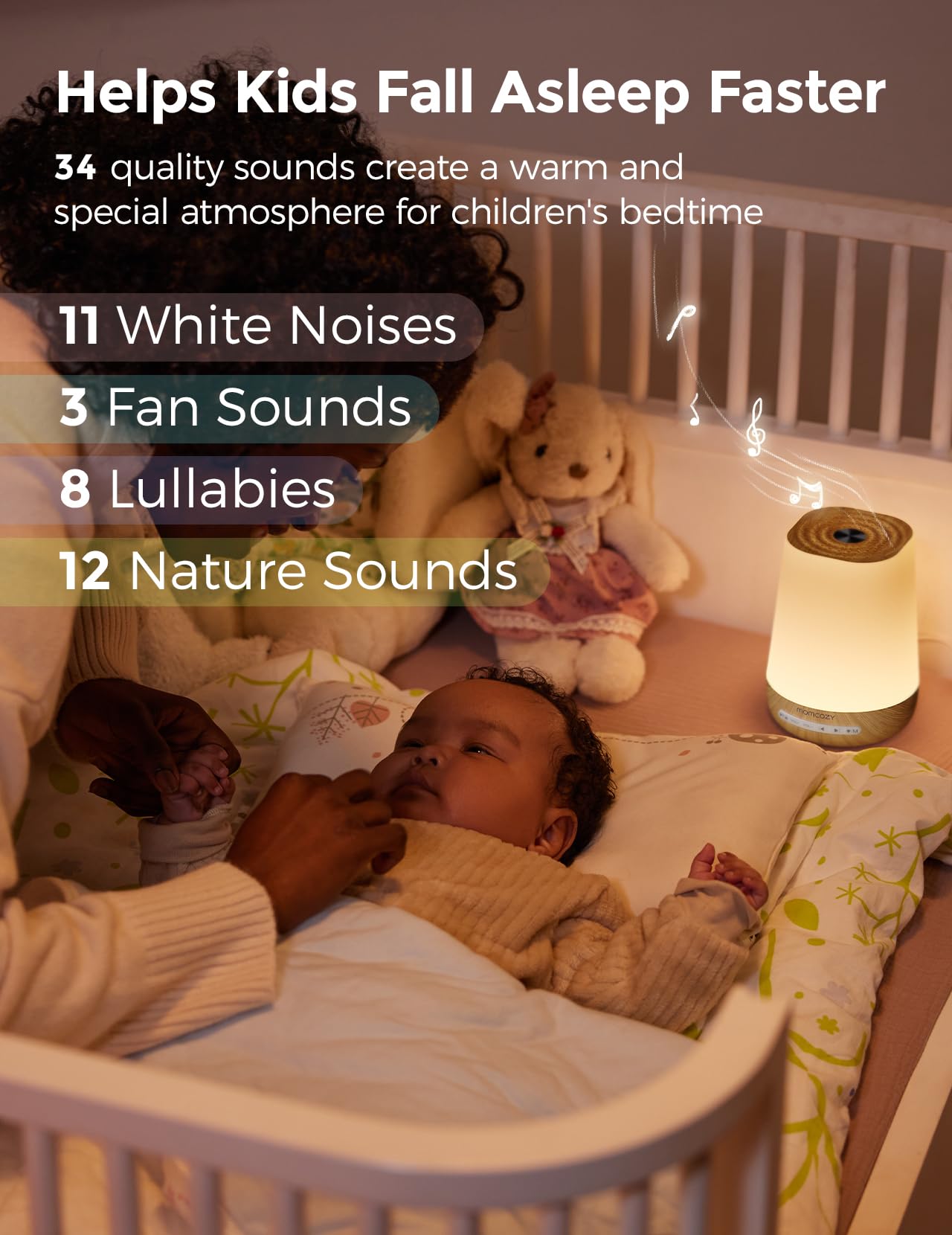 Baby Sound Machine, Momcozy White Noise Machine for Baby Sleeping with Night Light, Toddler Sleep Trainer with 34 Soothing Sounds, Timer, App Remote Control, Personal Sleep Routine(Green)