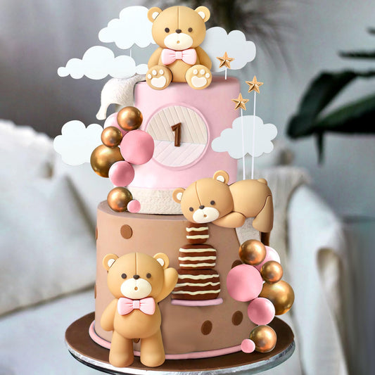 JeVenis Luxury Pink Bear Cake Decoration Baby Bear Baby Shower Cake Topper Bears Train Cake Decoration Baby Shower Birthday Cake Decoration
