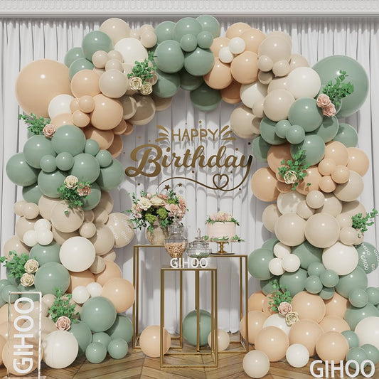 Baby in Bloom - Kit de arco de globos de 139 piezas, guirnalda de globos color verde salvia pastel y rosa para decoración de fiesta de cumpleaños de baby shower