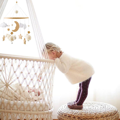 Wooden Crib Mobile Arm | Baby Crib Mobile Arm Wooden Holder | Rotatable Adjustable Anti Slip Attachment Clamp for Sturdy Mobile Hanger (Curved Arm)